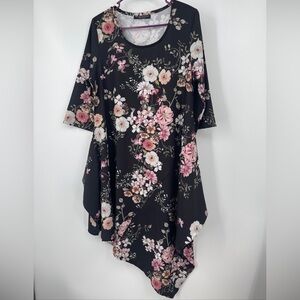 BRYN WALKER Dress Floral Print Asymmetric Lagenlook EUC